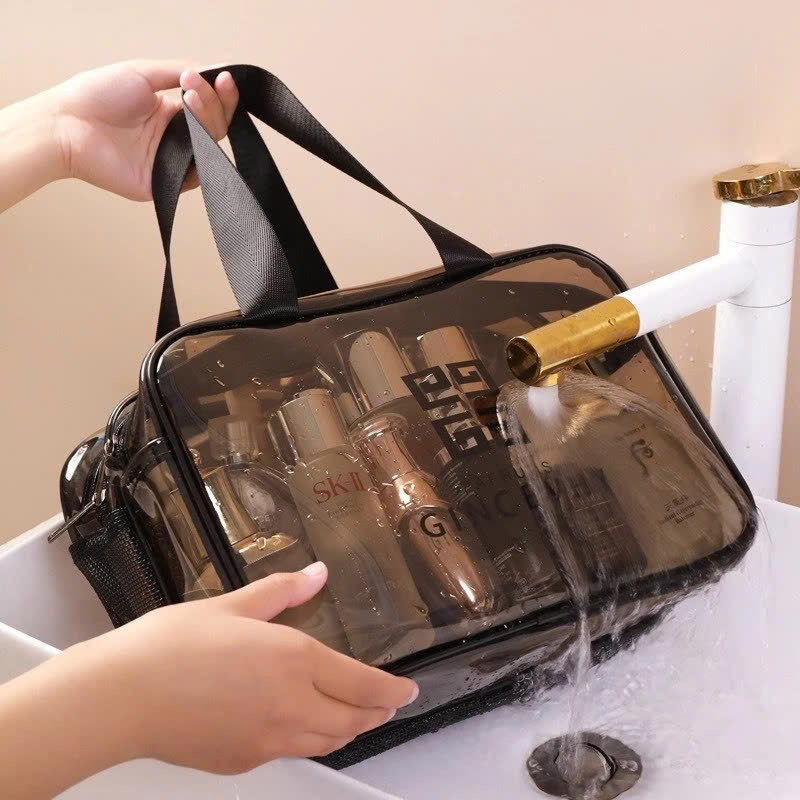 Túi đựng mỹ phẩm trong suốt có quai cao cấp MÀU ĐEN 26x15x10cm