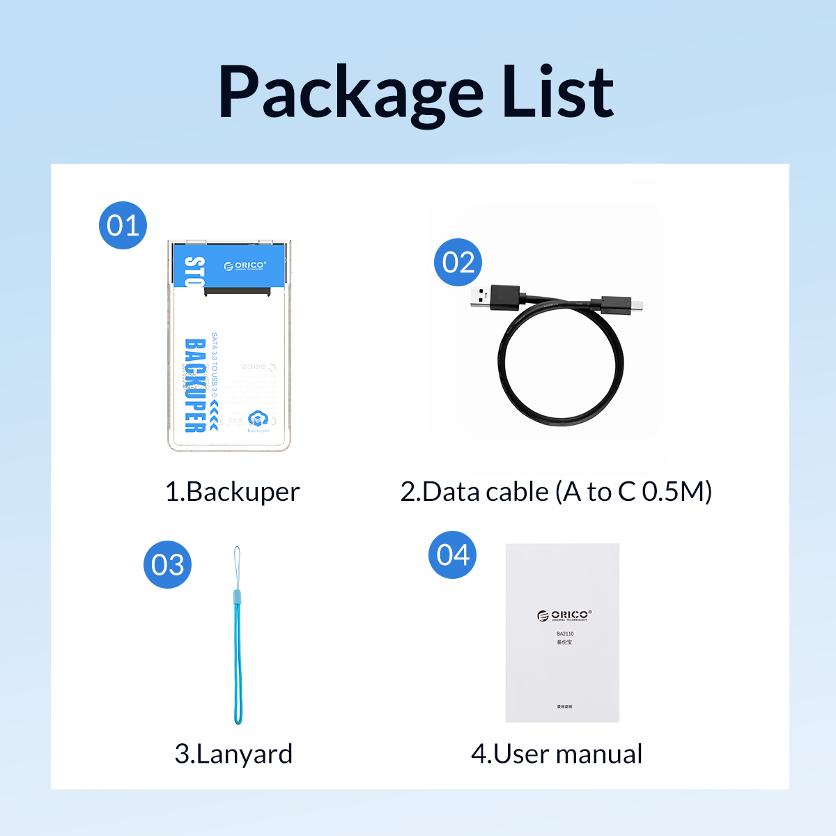 Hộp Ổ Cứng Orico BA2110-CR Backuper 2.5" SSD/HDD SATA 3 USB 3.0 - Hàng Chính Hãng