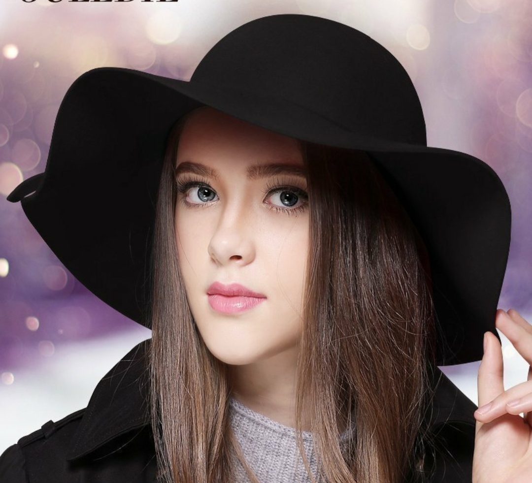 Mũ chống nắng rộng vành nữ nón đi biển màu đen fedora dona22030810