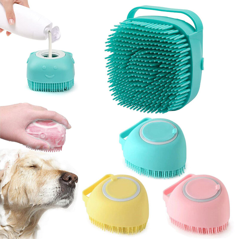 Bàn Chải Tắm Cho Chó Mèo Bằng Silicon Mềm Mại Có Chỗ Đựng Sữa Tắm