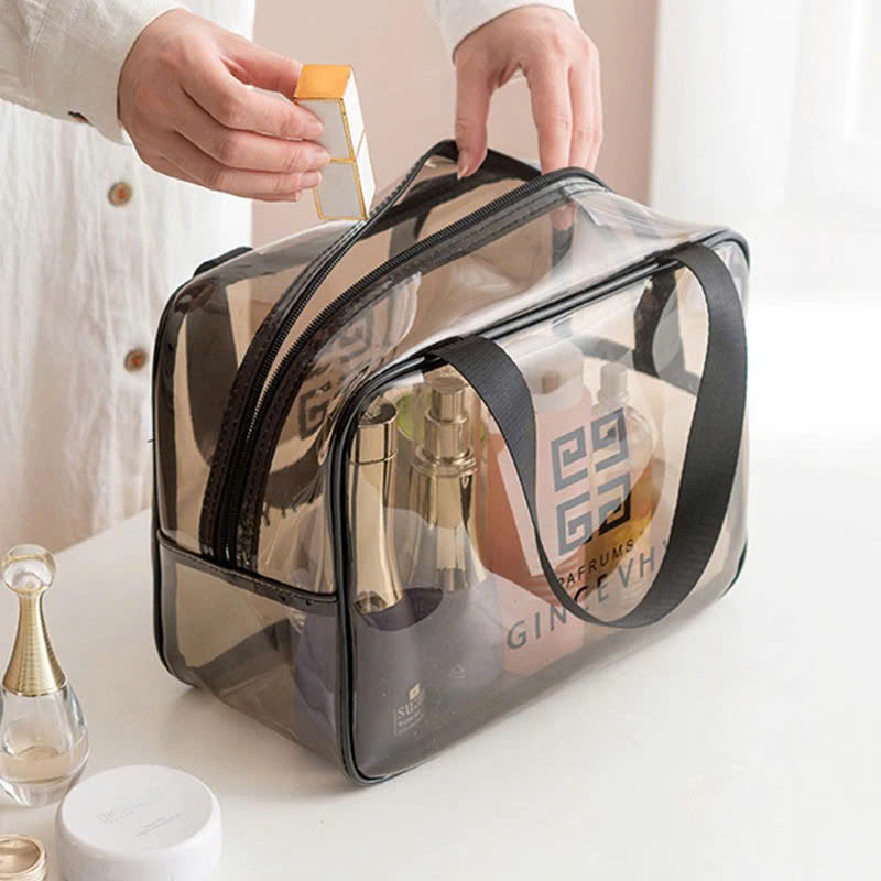 Túi đựng mỹ phẩm trong suốt có quai cao cấp MÀU ĐEN 26x15x10cm