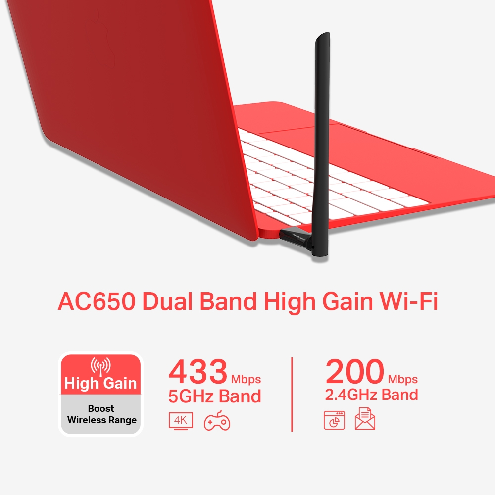 Bộ Chuyển Đổi USB Wifi MERCUSYS MU6H Băng Tần Kép Độ Lợi Cao AC650 - Hàng Chính Hãng