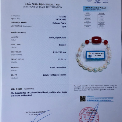 Combo Vòng đeo tay Ngọc Trai Nuôi cấy tự nhiên đính đá Cẩm Thạch, KÈM BẢN PHOTOCOPY GIẤY KIỂM ĐỊNH, KÈM HỘP CUNG HỶ LÓT NHUNG, ĐÍNH HOA HỒNG