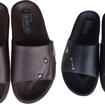 Dép nam quai ngang Trường Hải một bản da bò thật đế kếp mềm dẻo không trơn QN0421