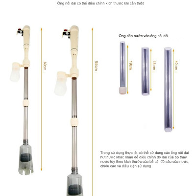 Máy hút cặn đáy vệ sinh đáy bể cá AS 615B chạy pin / điện cao cấp. BH uy tín