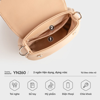 Túi Yuumy ( Thời trang nữ xếp nhún phối nắp gập size 20 - Túi đeo chéo da Seasand YN260 )