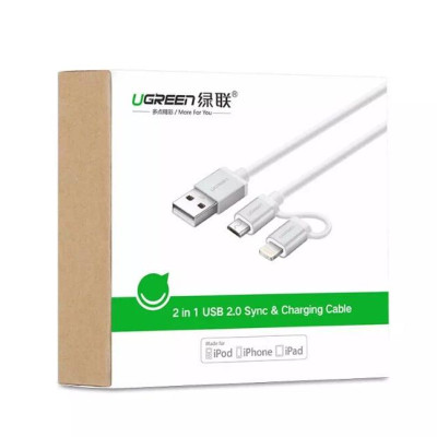 Ugreen UG30892US165TK 1M màu Đen Cáp sạc đa năng USB sang MicroUSB + Lightning - HÀNG CHÍNH HÃNG