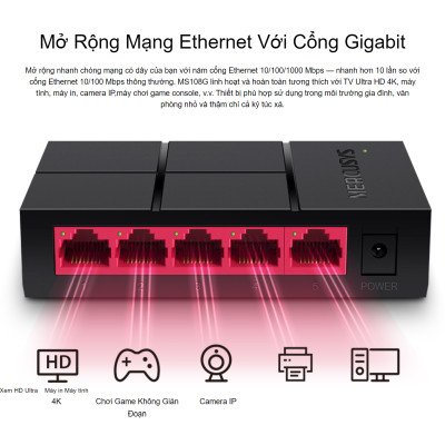 Bộ Chia Tín Hiệu Switch Để Bàn Mercusys MS105G 5 Cổng 10/100/1000 Mbps - Hàng Chính Hãng
