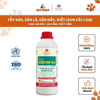 [1 LÍT] FIVE-ALBEN.100 ORAL-Tẩy sản, sán lá, sán dây, diệt giun các loại cho gia súc, gia cầm, thủy cầm