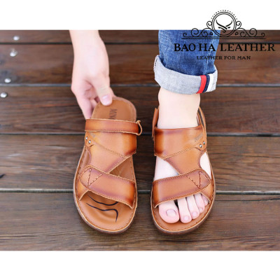 Dép nam quai hậu da bò thật BHD9808 Dép sandals nam quai ngang