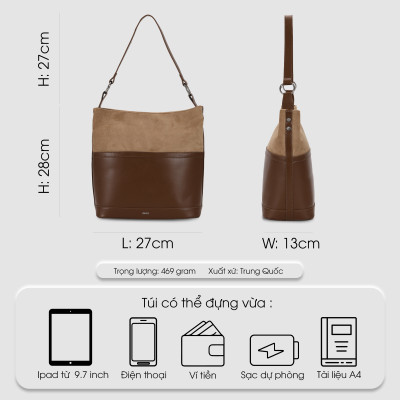 Túi đựng tài liệu A5 IDIGO FB2 - 5060, túi xách nữ công sở phom đứng phối nhung mềm mại