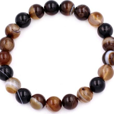 Vòng chuỗi đeo tay Mã Não Nâu Sọc 8 ly 21 hạt - hợp mệnh Kim, mệnh Thổ - Vòng size phù hợp cho nữ