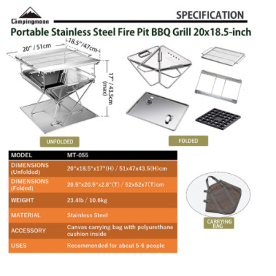 Bếp nướng than hoa gấp gọn 8-10 người Campingmoon MT-055