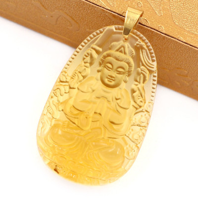 Mặt Phật Thiên Thủ Thiên Nhãn pha lê vàng 5cm