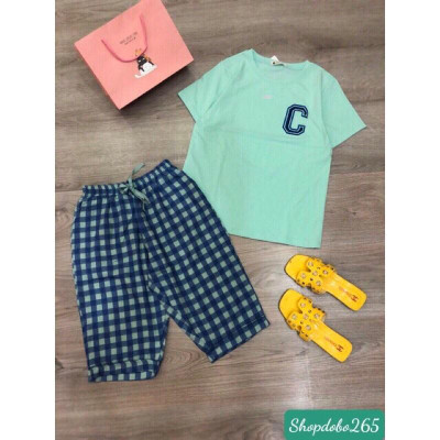 Đồ bộ nữ,đồ ngủ mặc nhà lửng áo vải thun cotton phối quần kaki thời trang.