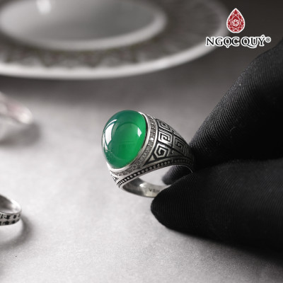Nhẫn bạc nam mặt đá Ngọc đế quan 13x19mm Ni18 mệnh hỏa mộc - Ngọc Quý Gemstones