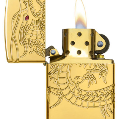 Bật Lửa Zippo Red Eyed Dragon 360 Degree Engraving Gold Plate 29265