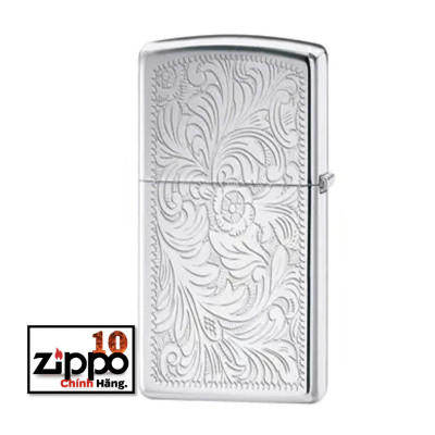 Bật lửa Zippo Slim 1652 Chrome Venetian - Chính hãng 100%