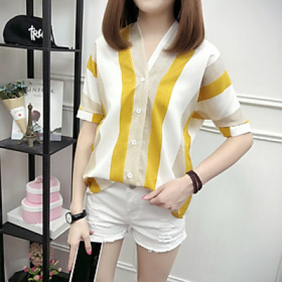 Áo kiểu nữ, Áo sơ mi kiểu tay lỡ kẻ sọc, phong cách Hàn Quốc trẻ trung, chất đũi Haint Boutique Ale10
