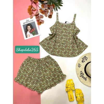 Bộ ngủ 2 dây, đồ bộ nữ mặc nhà đùi tầng vải lụa BN 09 họa tiết dễ thương size 45-57kg.