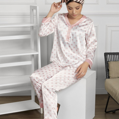 Đồ Bộ Nữ Mặc Nhà Pijama Dài Lụa Hàn Cổ Tim Maxivic, La Mộc - MM112117
