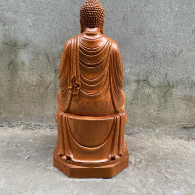 Tượng phật thích ca mâu ni được làm bằng chất liệu gỗ hương đá kt 40×22×21cm