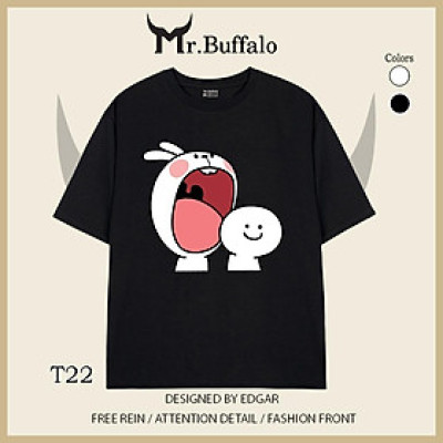 Áo đôi , áo thun cặp nam nữ tay lỡ Unisex thỏ ngoạm đầu form rộng vải cotton 100% T22T23 - Mr.Buffalo