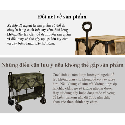 Xe kéo dã ngoại 2 tầng ngoài trời du lịch cắm trại, picnic đa năng bánh xe rộng có khóa cố định dung tích 300l gấp gọn được camping