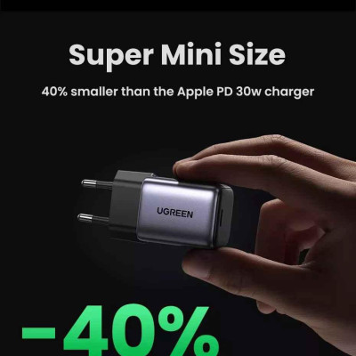 Ugreen UG15329CD319TK 30W Bộ sạc nhanh Nexode GaN USB Type-C PD3.0 qc4.0 Màu Trắng chuẩn cắm US - HÀNG CHÍNH HÃNG