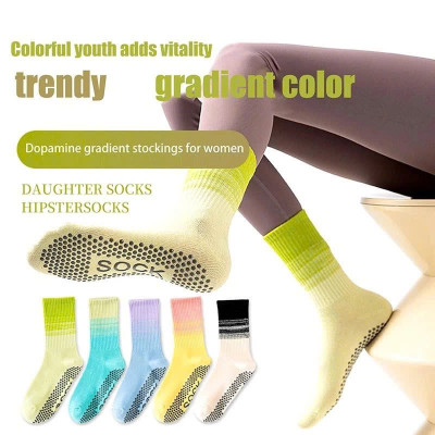 Tất / Vớ Chân Cao Cổ Nữ 15,9K Freesize Tập Yoga Pilates Len Co Giãn Đính Hạt Silicon Chống Trơn Trượt (Cao Cổ Kẻ Sọc)