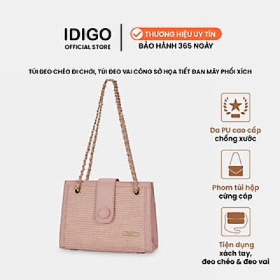 Túi xách nữ đeo vai công sở phom đứng, túi đeo chéo nữ họa tiết đan mây phối dây xích IDIGO FB2 - 5061
