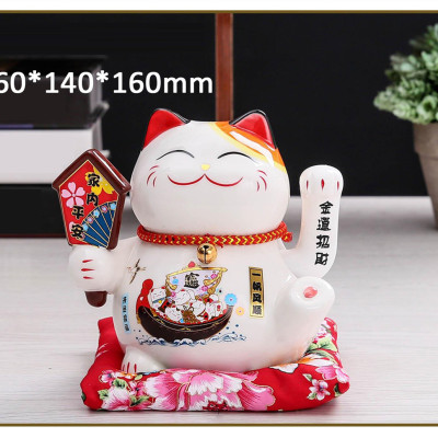 Mèo Thần Tài Maneki Neko Vẫy Tay Chiêu Tài Lộc Bằng Gốm Sứ Tặng Kèm Túi Lót PaKaSa - Hàng Chính Hãng 