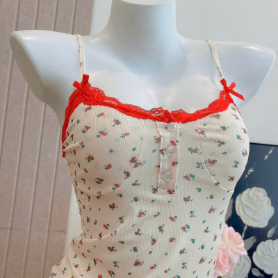 Váy Ngủ Hoa Nhí Thun Gân Mềm Mại Kèm Mút Ôm Body