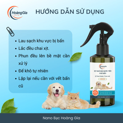 Xịt Khử Mùi, Khử Khuẩn Nước Tiểu Chó Mèo - Nano Bạc Khử Sạch Mùi Hôi An Toàn Cho Thú Cưng & Gia Đình