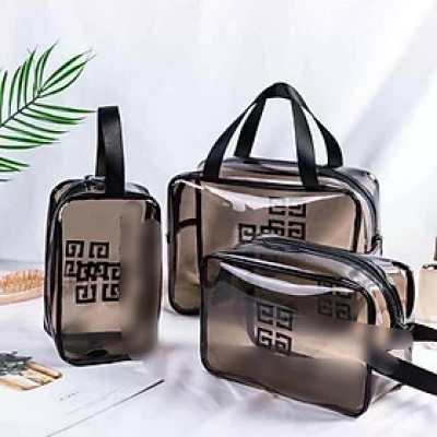Bộ 3 túi trong suốt đựng đồ, mỹ phẩm , túi du lịch chống thấm nước có tay xách , đi chơi , du lịch tiện lợi