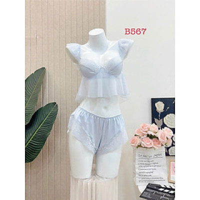 Bộ Đồ Ngủ B567 Lụa Quảng Châu Viền Ren Lưới Cao Cấp Sexy