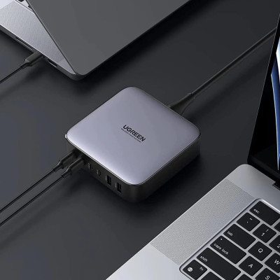 Ugreen UG40913CD271TK 200W Màu Đen Bộ sạc nhanh Nexode USB-C GaN gồm 4 cổng USB C và 2 cổng USB A kèm cáp nguồn dài 2M - HÀNG CHÍNH HÃNG