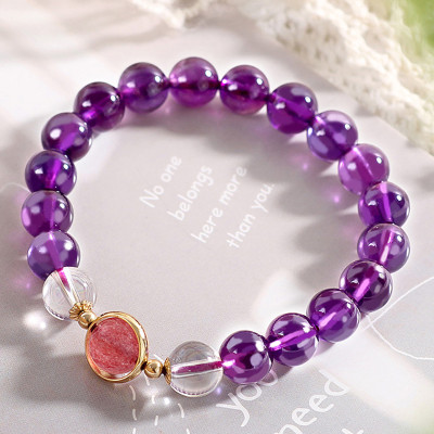 Vòng tay đá thạch anh tím phối thạch anh dâu mệnh hỏa, thổ - Ngọc Quý Gemstones