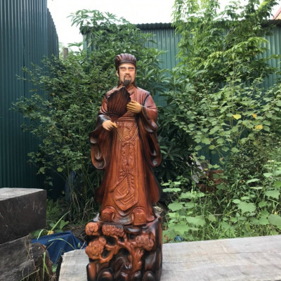 Tượng khổng minh gia cát lượng bằng gỗ hương làm mầu giả cổ kt 60×16×15cm
