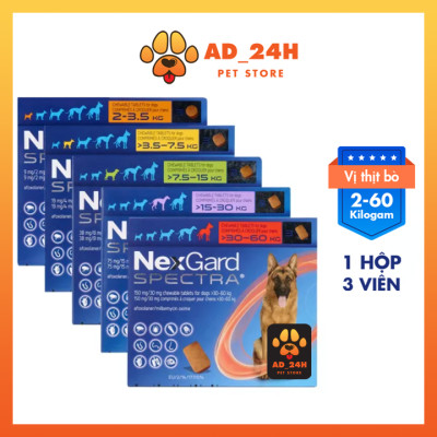 Hộp (3 viên) NEXGARD SPECTRA hết sạch ve rận bọ chét, ghẻ và các loại giun Chó