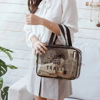 Túi đựng mỹ phẩm trong suốt có quai cao cấp MÀU ĐEN 26x15x10cm