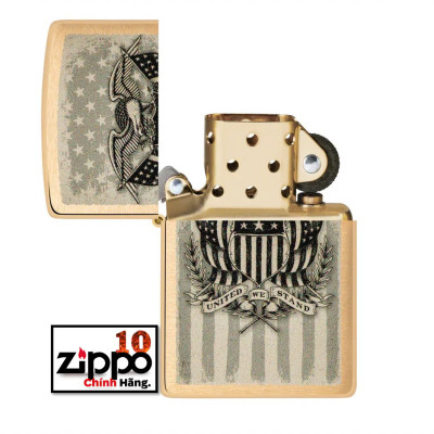 Bật lửa Zippo 46230 American Crest Brushed Brass - Chính hãng 100%