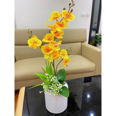 Bình lan hồ điệp giả - kèm chậu đầy đủ phụ kiện - Cây giả, hoa lụa Decor trang trí nhà cửa