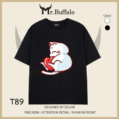 Áo đôi, cặp tay lỡ unisex Mèo dễ thương đẩy trái tim Mr.Buffalo