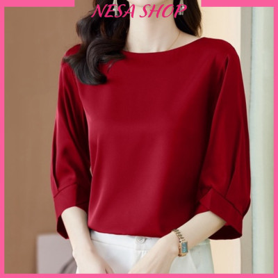 Áo kiểu nữ đẹp tay lỡ cổ tròn NeSa Shop, chất liệu Mango thấm hút mồ hôi, áo nữ đẹp nhiều màu, AKH.57