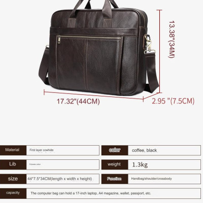 Cặp công sở nam BHM5013 Da bò thật, vừa laptop đến 17inch