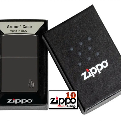Bật lửa Zippo 46402 Armor High Polish Black Flame Design - Chính hãng 100%