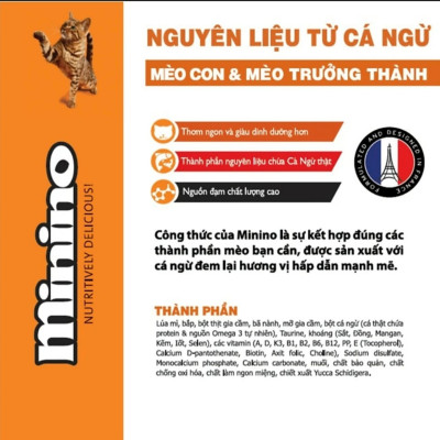 Thức ăn cho mèo con & mèo trưởng thành Minino Tuna Flavored vị cá ngừ gói 1.3kg