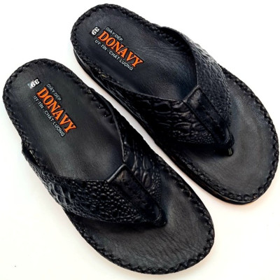  DÉP KẸP NAM DA BÒ THẬT 100% DONAVY CAO CẤP ,IN VÂN CÁ SẤU NỔI BẬT DOKB