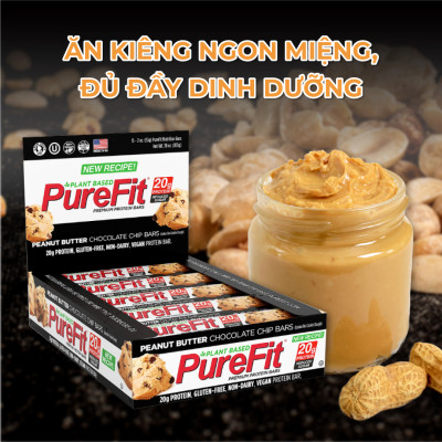 Thanh Bánh PureFit Chocolate Chip Peanut Butter Protein Bổ Sung Năng Lượng, Hỗ Trợ Tăng Cơ, Phục Hồi Sau Tập Luyện - Vị Bơ Đậu Phộng Kết Hợp Với Socola  - Hộp 15 Thanh